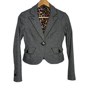 Express Blazer Women One Button Jacket Wool Blend Stretch Black XS 0 Work Career